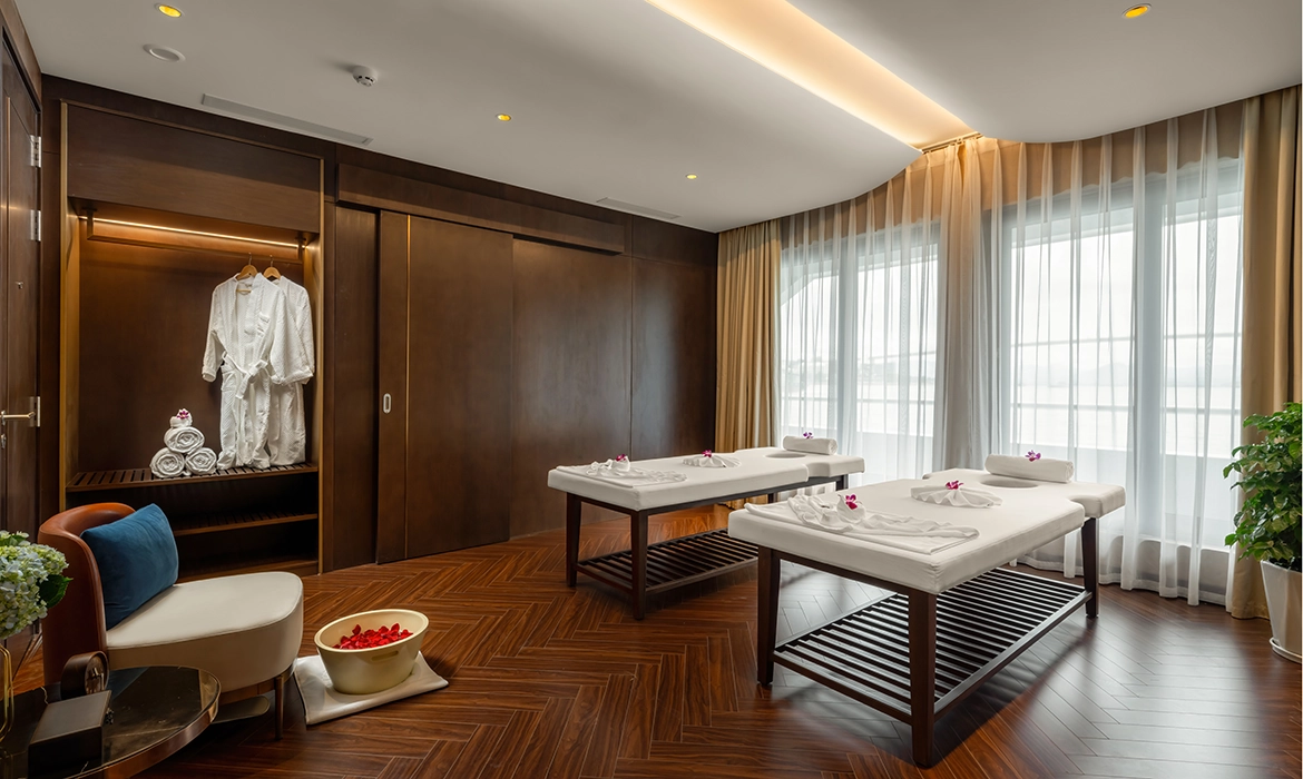 Luxury spa treatment room aboard a Ha Long Bay overnight cruise